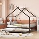 preview thumbnail 1 of 15, Black Full Size Metal House Bed with Trundle and Roof for Kids, Boys and Girls, Bedroom Full - Black