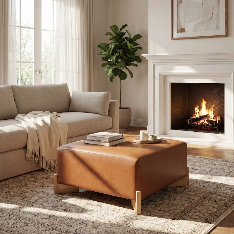 Christopher Knight Home - Arden Modern Upholstered Ottoman with Wooden Legs - Brown - PU