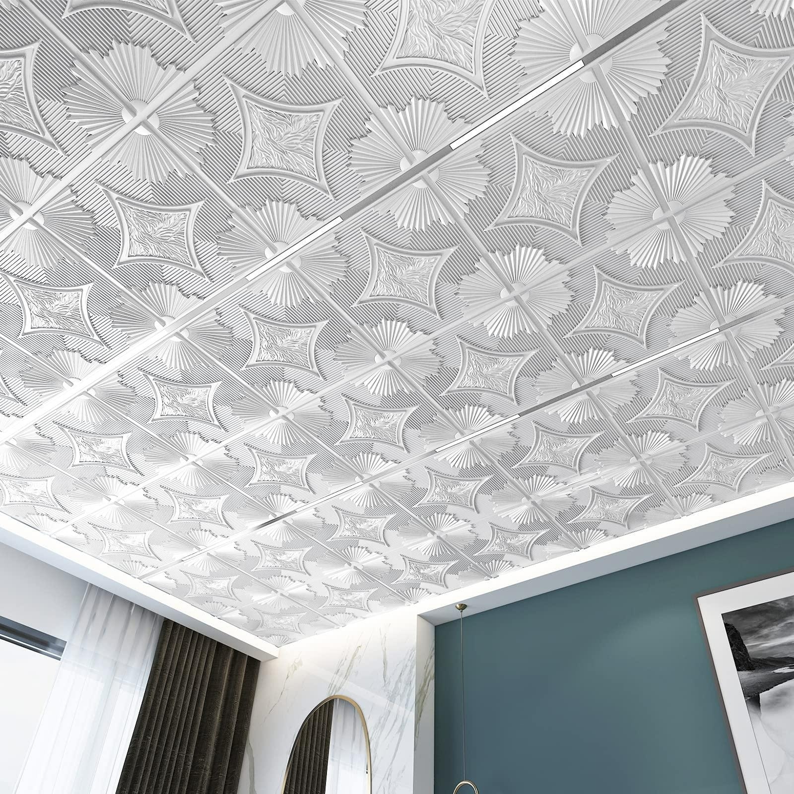 Art3d Drop Ceiling Tiles 2x2ft ,3D Wainscoting Panels Glue Up,12Pcs, 48 Sq.ft
