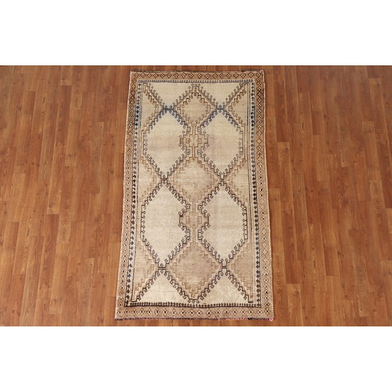 Geometric Gabbeh Persian Vintage Area Rug Hand-knotted Wool Carpet - 3'2"x 5'11"