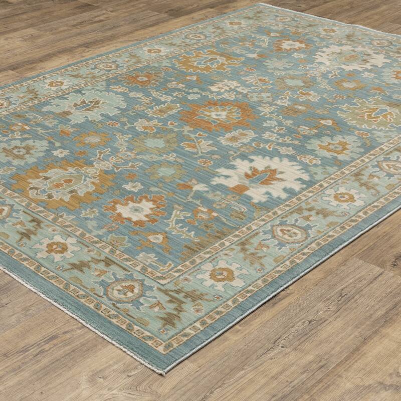 Meadow Traditional Oriental Teal/ Rust Area Rug