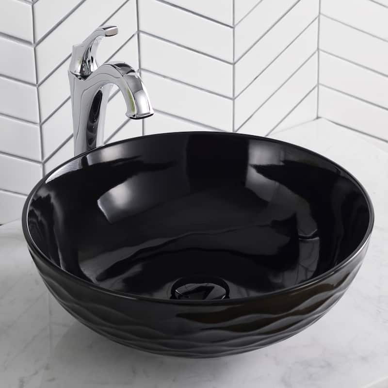 KRAUS Viva 16 1/2 inch Round Porcelain Ceramic Vessel Bathroom Sink