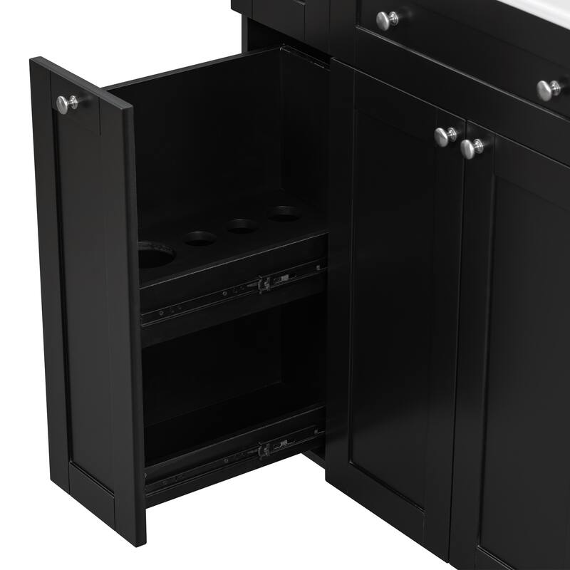 Black Bathroom Vanity with Ceramic Sink Combo, Abundant Storage Cabinet - 2 Soft-close Doors and Double-tier Deep Drawer