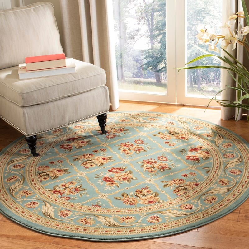 SAFAVIEH Lyndhurst Argelia Traditional Oriental Trellis Rug - 5'3" Round - Blue/Blue