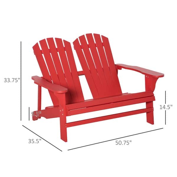 dimension image slide 1 of 3, Outsunny Outdoor Adirondack Chair Bench for Two with Ergonomic Design, Wide Armrests, & Fir Wood Build