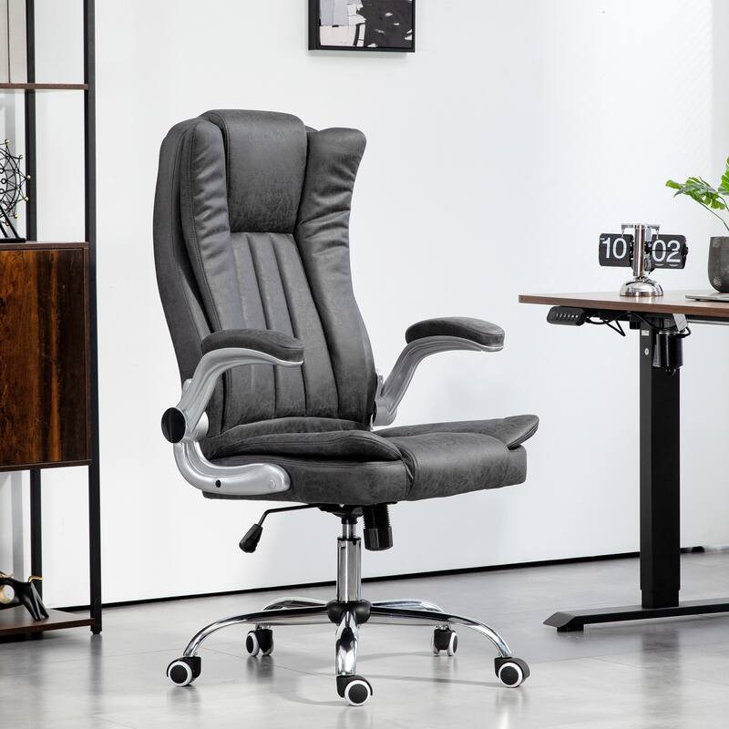 Ergonomic Chair Upholstered Chair with Flip Up Armrests, Executive Office Chair Swivel Reclining Chair - Gray