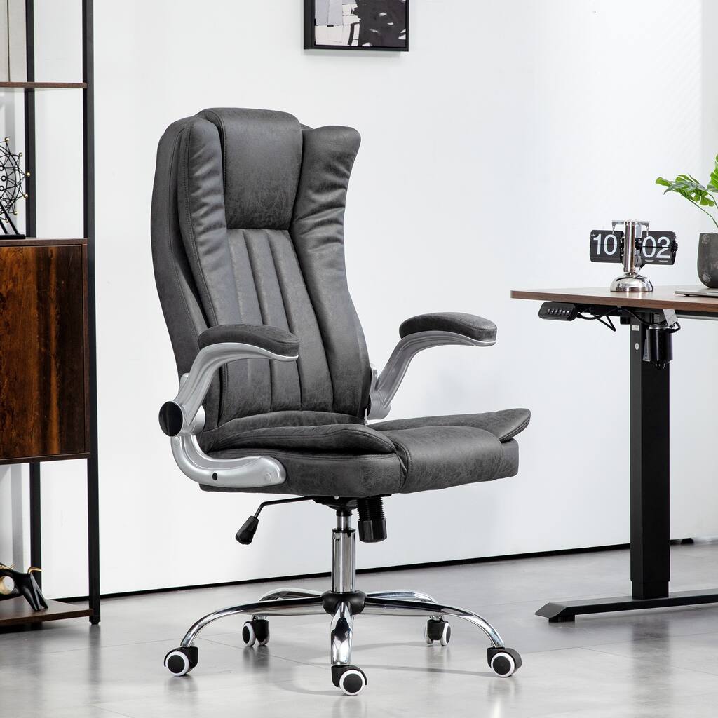 Ergonomic Chair Upholstered Chair with Flip Up Armrests, Executive Office Chair Swivel Reclining Chair