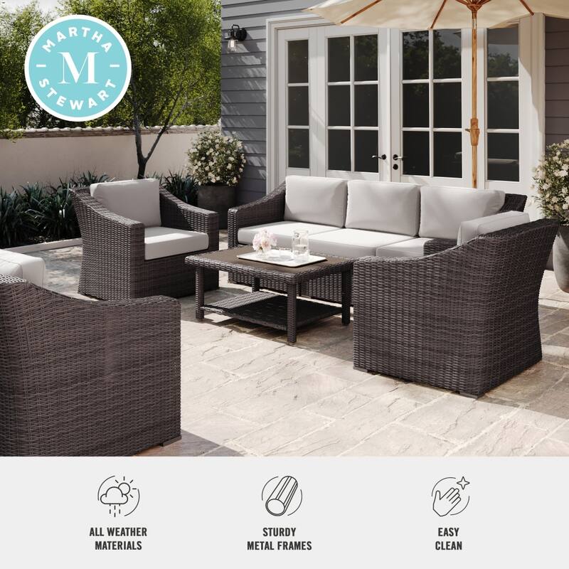 Martha Stewart 4pc Outdoor Rattan Wicker Patio Conversation Set with All-Weather Cushions - 33"W x 32"D x 29.5"H