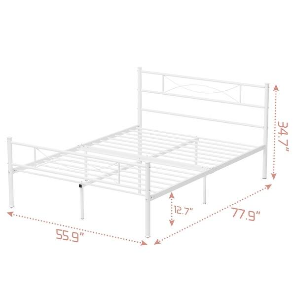 Full Bed Frame with Headboard Mattress Foundation/Box Spring
