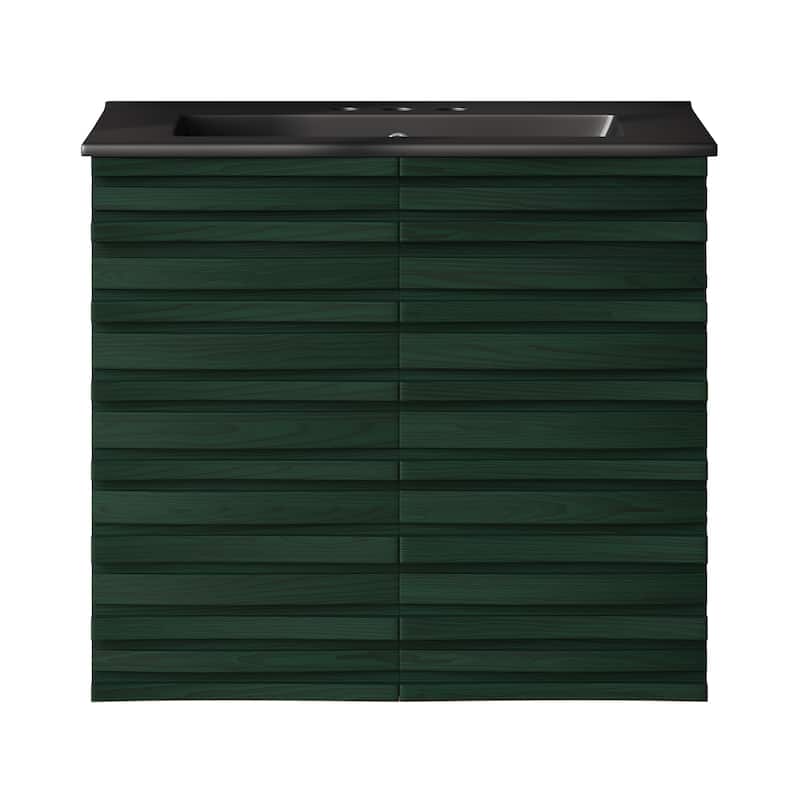 Cascade 24" Wall-Mounted Bathroom Vanity In Green Oak With Black 3-Hole Centerset Sink Top - 24