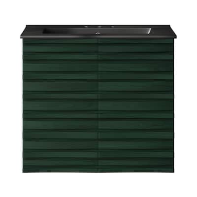 Cascade 24" Wall-Mounted Bathroom Vanity In Green Oak With Black 3-Hole Centerset Sink Top - 24