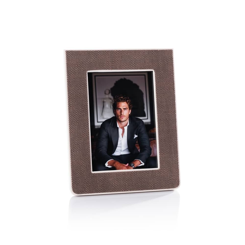 Raffia Over Nappa Cream Leather Photo Frame
