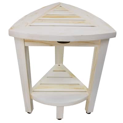 CoastalVogue Compact Solid Teak Corner Shower & Shaving Bench- Coastal DriftWood Finish