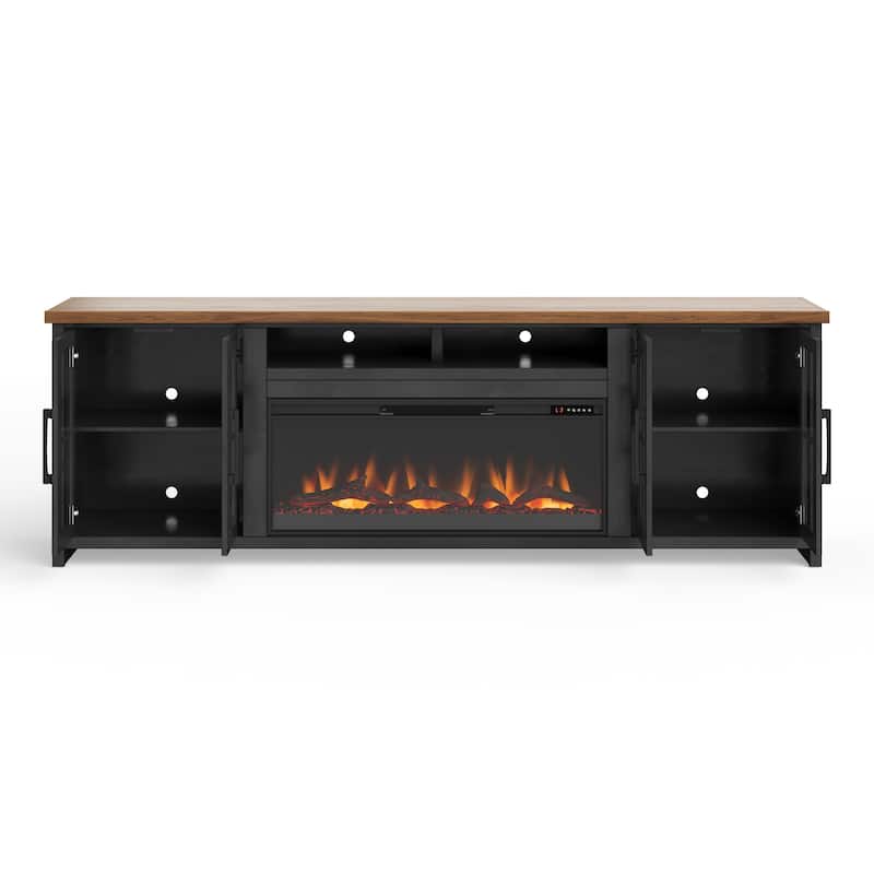 Bridgevine Home Modern Farmhouse 97 inch Fireplace TV Console for TVs up to 100 inches, Two-Tone Finish