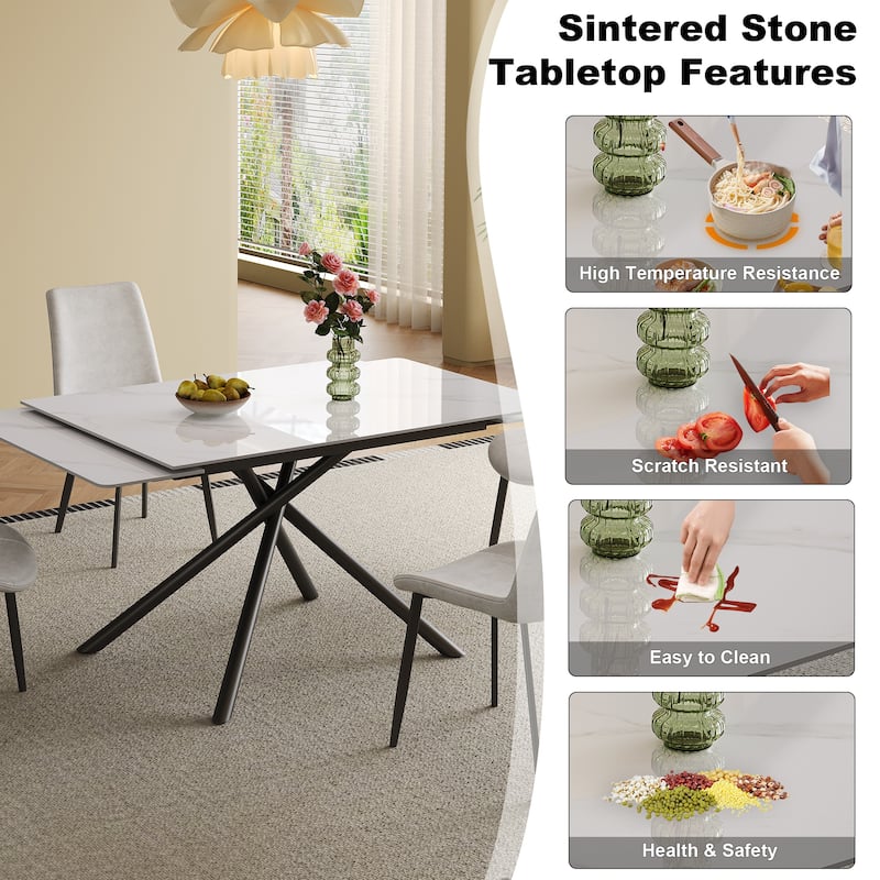 8 Dining Chairs Coffee Chairs Dining Sets, White Extendable Dining Table Coffee Table with Cross-Legs