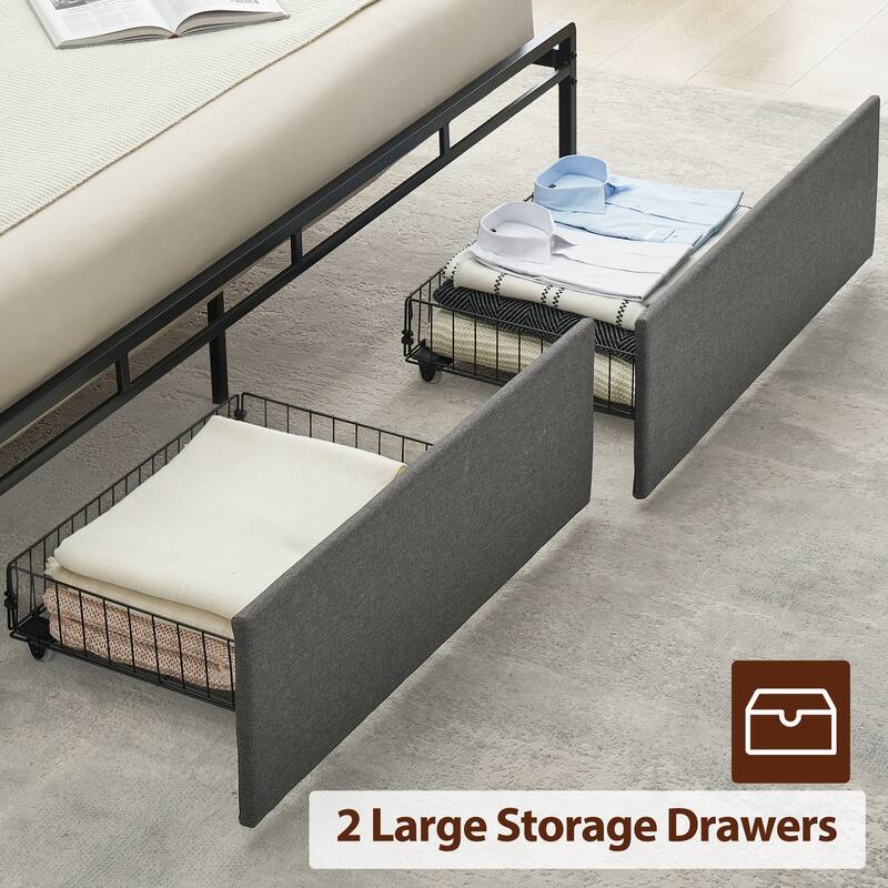 Bed Frame with Headboard and Storage Drawers