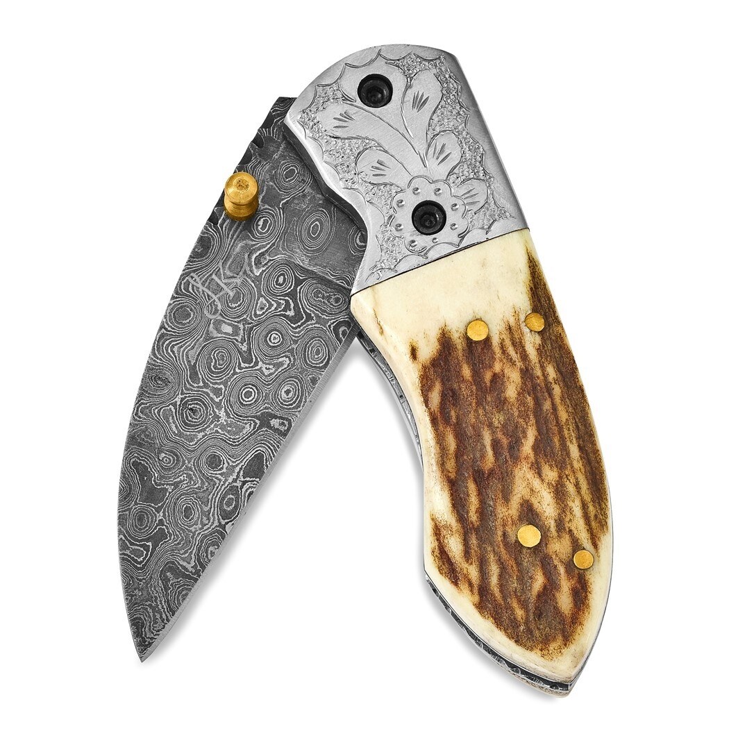 Curata Damascus Steel 256 Layer Folding Blade Steel Guard Curata Damascus Steel 256 Layer Folding Blade Steel Guard