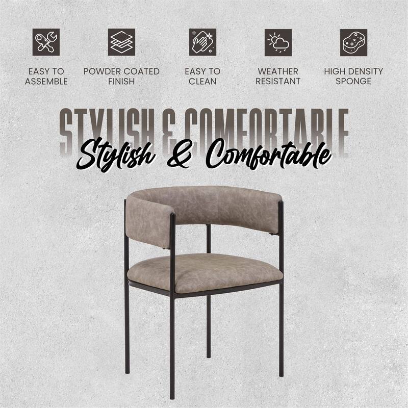 Dining Chair in Leather with Open-Back and Powder Coated Iron Legs Set of 2