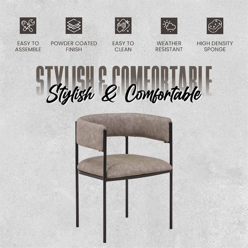 Leather Dining Chair with Open-Back Design and Powder Coated Iron Legs