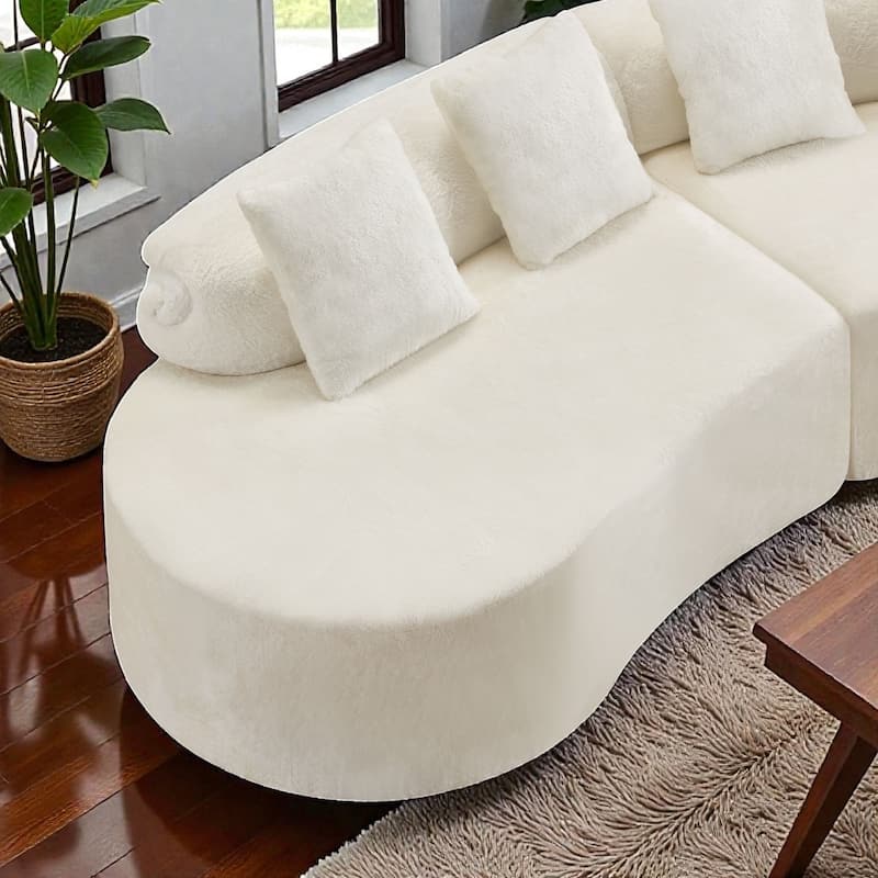 Modern Curved Flannelette Sofa, Simple Multi Seater Couch with Pillows for Living Room Lounge Space