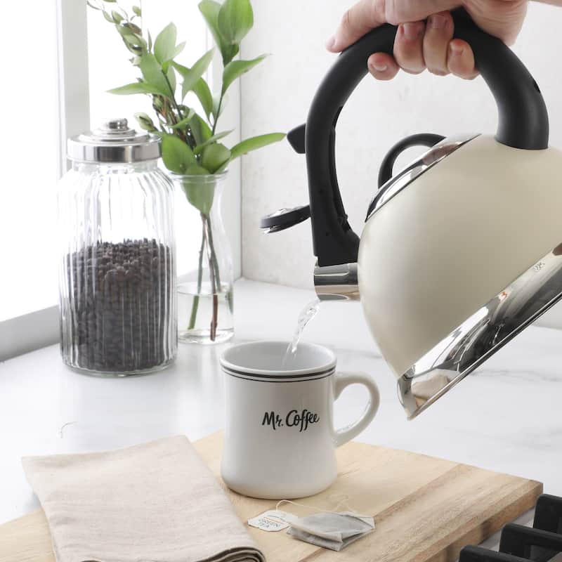 Oster Clarefield 2.4 Qt Whistling Tea Kettle with Lid, Heat-Resistant Nylon Handle and Knob, Stainless Steel Trim