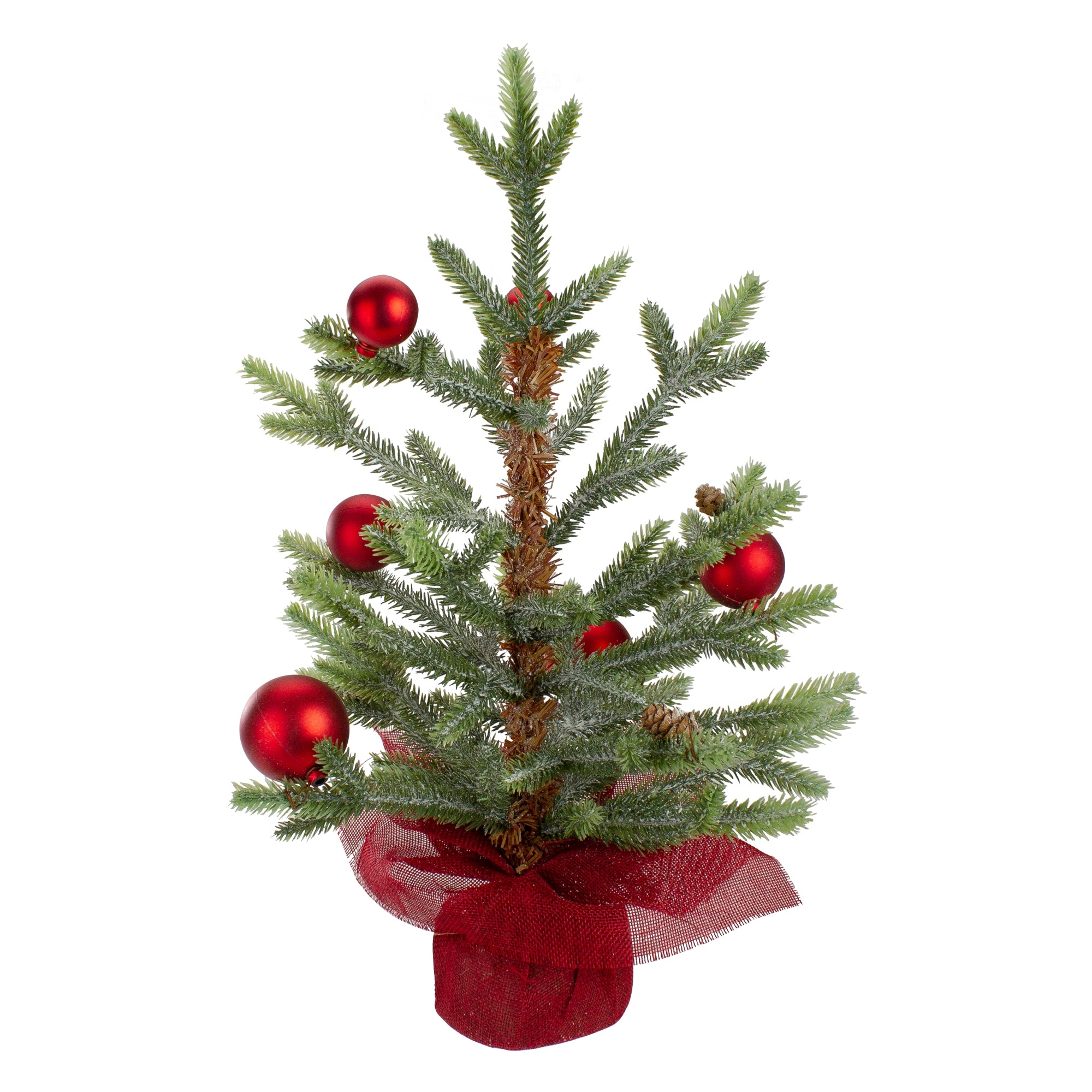 18" Potted Pine Red Ornaments Medium Artificial Christmas Tree – Unlit - 1.5 Foot
