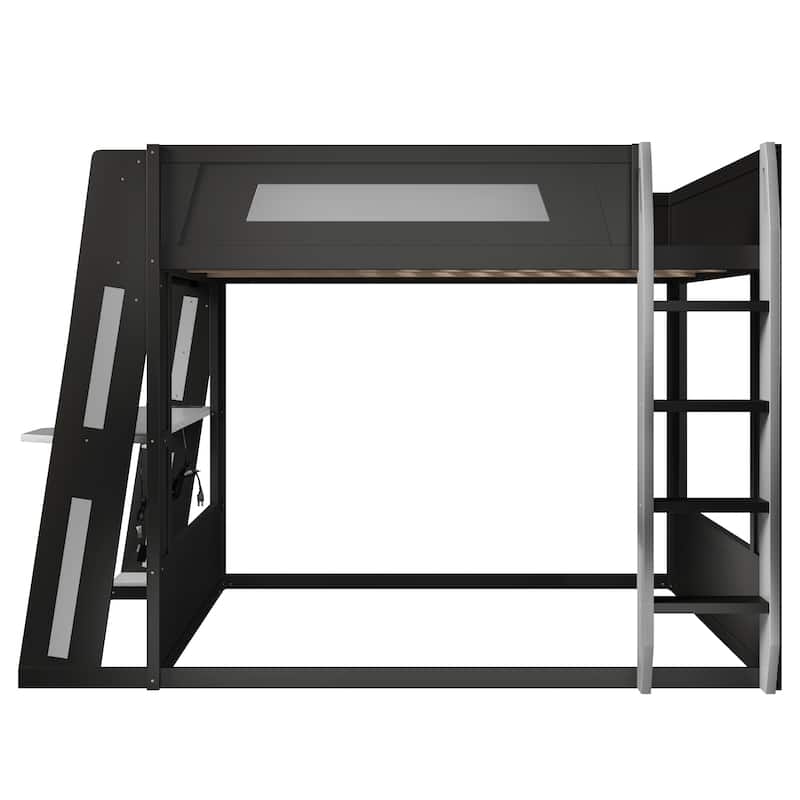 Queen Size Gaming Bunk Bed Gaming Loft Bed with Built-In Gaming Station Cable Management for Gamer Gaming Hotel Gaming Suite