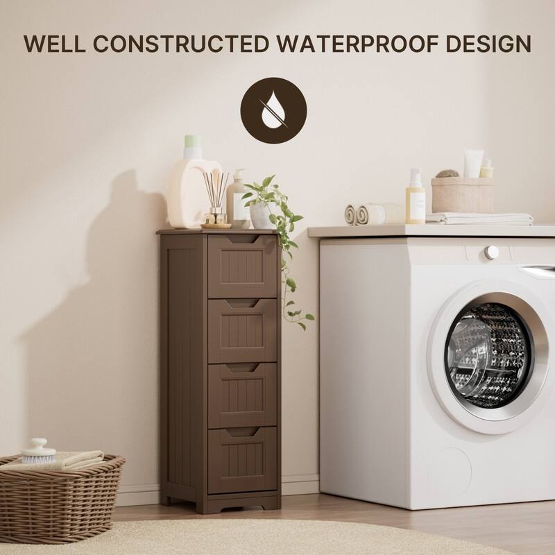 Bathroom freestanding floor standing storage cabinet with 4 drawers slim storage cabinet tall linen tower