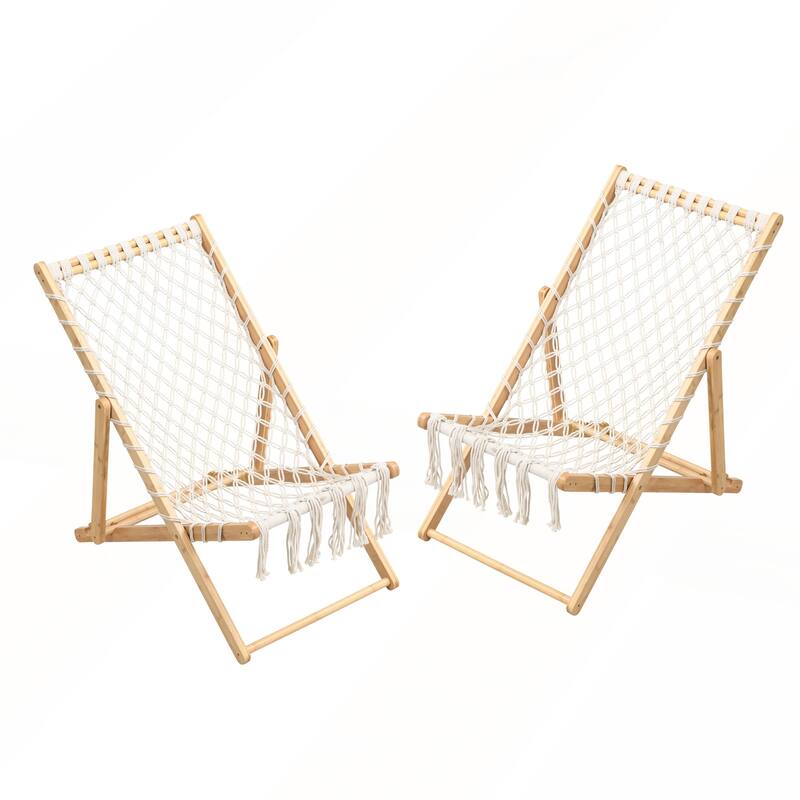 Set of 2 Weaving Chair with Handwoven Rope for Patio and Living Room