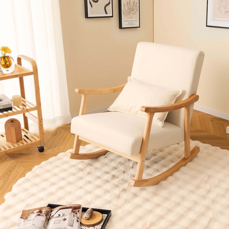 Costway 1/2 PCS Upholstered Rocking Chair with Pillow Rocking Armchair