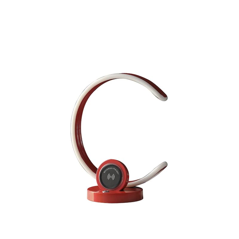 Red Metal LED Desk Lamp with USB Port, Wireless Charger and Dimmer - 11” x 6” x 13.25” (D x W x H) - Red