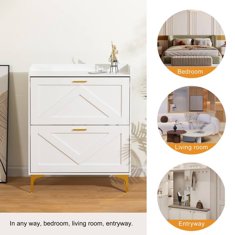 Shoe Cabinet with 2 Flip Drawers& Open Shelves,Modern Entryway Shoe Storage