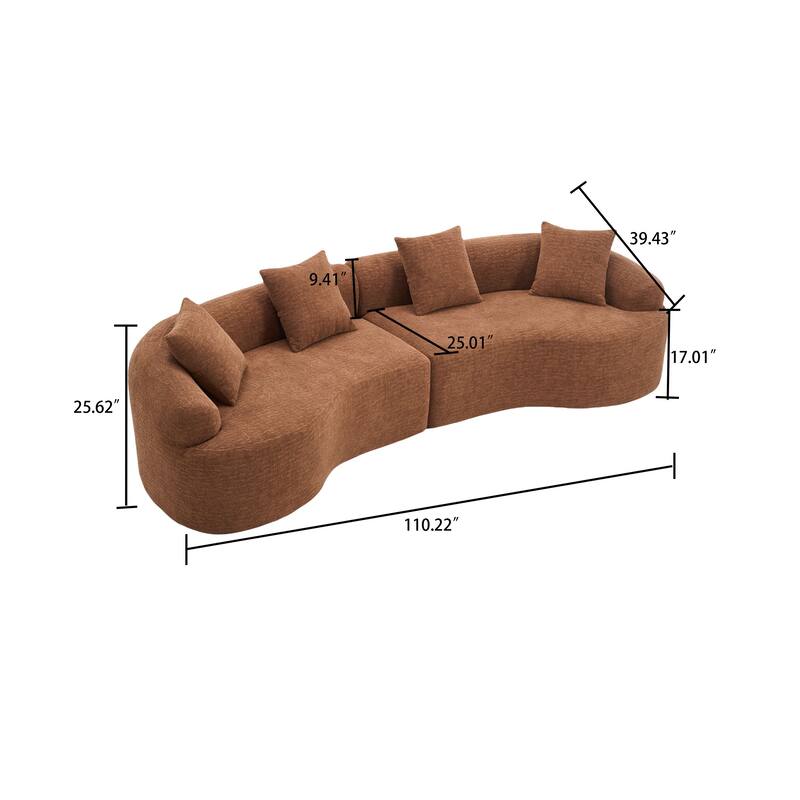 Modern Minimalist 3-Seater Frame-Free Compressed Chenille Upholstered Sectional Sofa