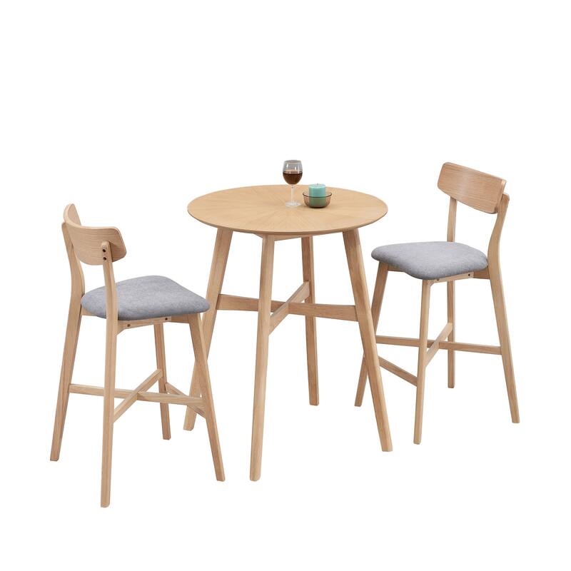Modern Style 3-Piece Dining Set with Round Counter Height Bar Table and 2 Upholstered Dining Chairs