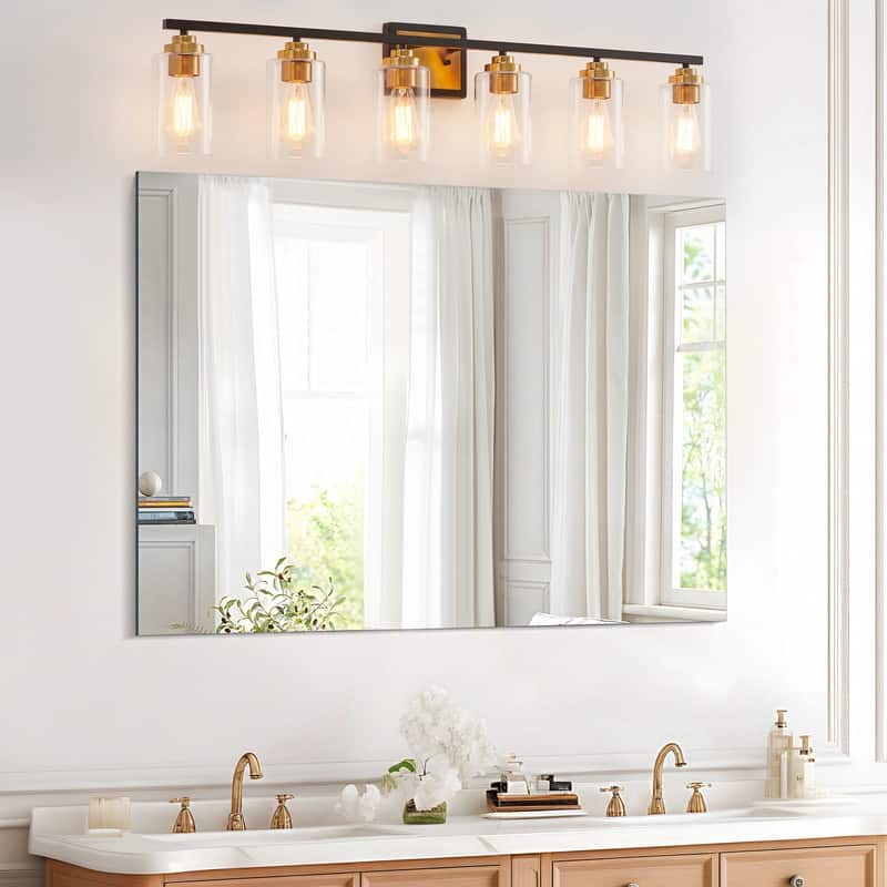KAWOTI Rive 43" 6-Light Modern Bathroom Vanity Light Antique Brass - Black&Gold