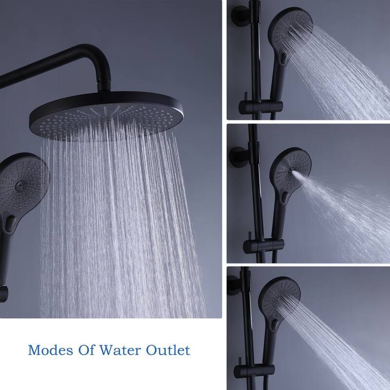 Modland 4-Way High Pressure 10'' Rain Shower Head Black With Adjustable Handheld Shower Head