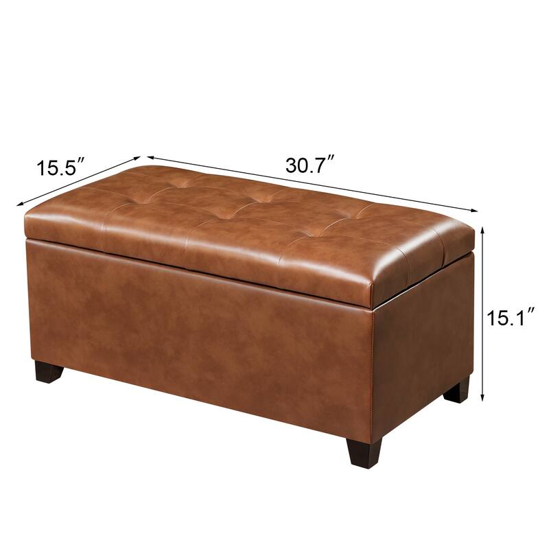 Adeco 31" Faux Leather Tufted Storage Ottoman Bench - 30.7"X15.5"X15.1"