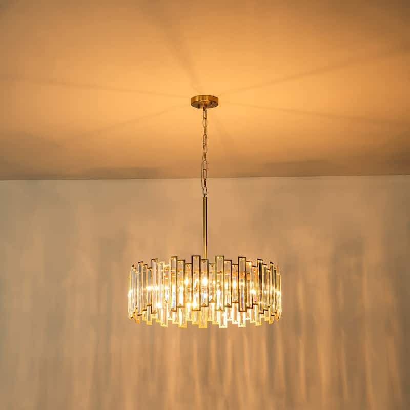 6-Light Modern Glam Crystal Chandelier Black/Gold Round Drum Chandelier for Dining Room