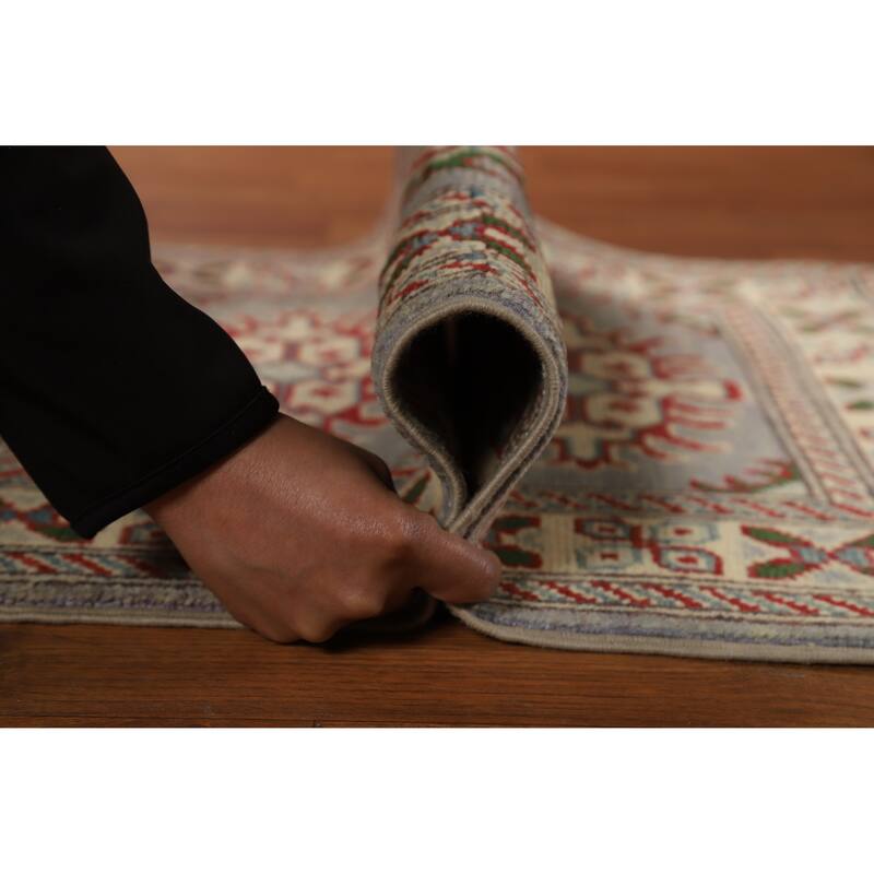 Gray Geometric Kazak Accent Foyer Rug Hand-Knotted Wool Carpet - 2'0"x 3'0"