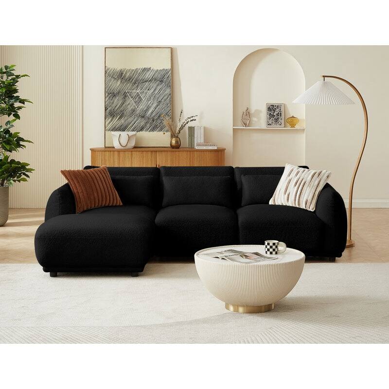 Comfy Lambswool Sectional Couch For Living Room, Boucle Convertible Modular Sofa