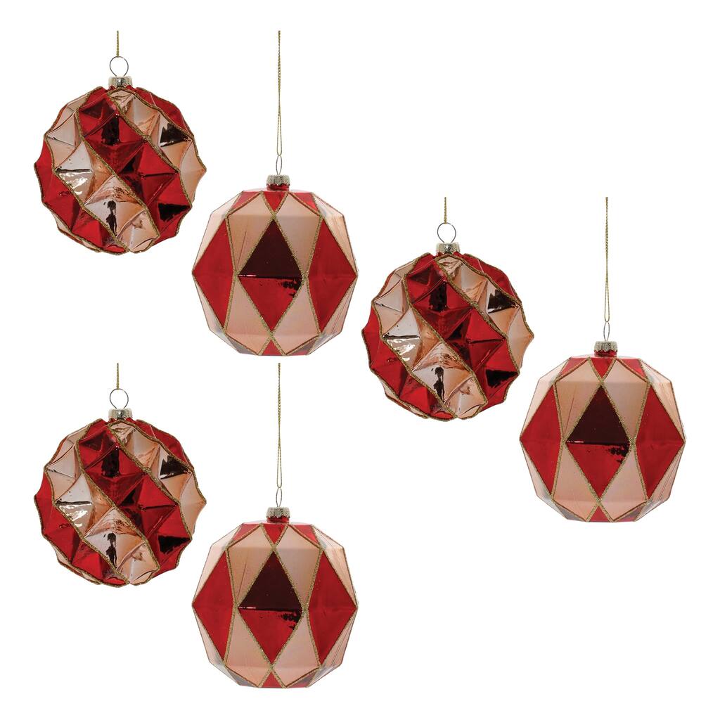 Set of 6 Glass Ball Ornaments for Holiday Home Decor - 3.5" x 3.5" x 4.5"