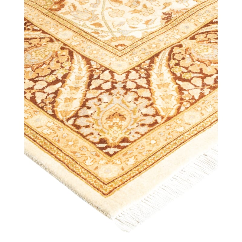Overton Hand Knotted Wool Traditional Oriental Ivory Area Rug - 6' x 9'
