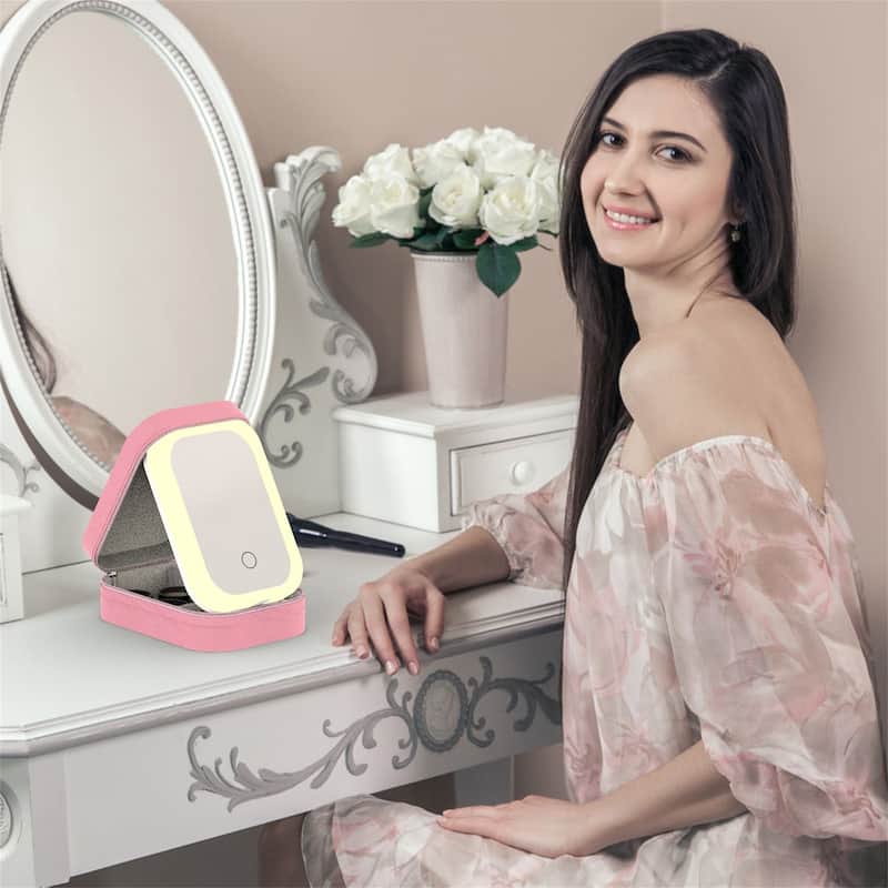 Portable Makeup Case with Rechargeable LED Mirror