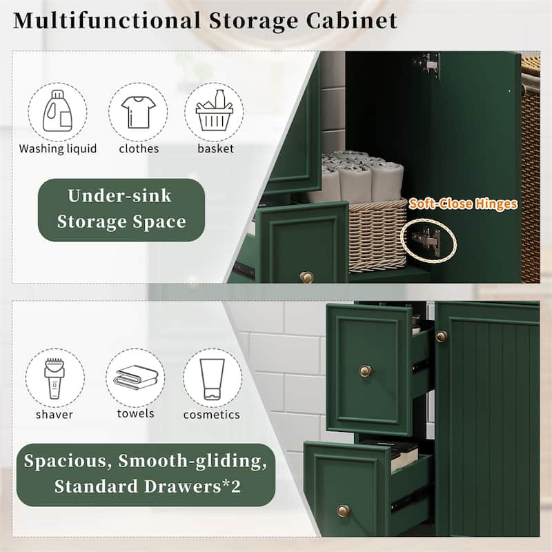 24" Bathroom Vanity Cabinet w/Ceramic Sink,2 Drawers,1 Soft-Close Door