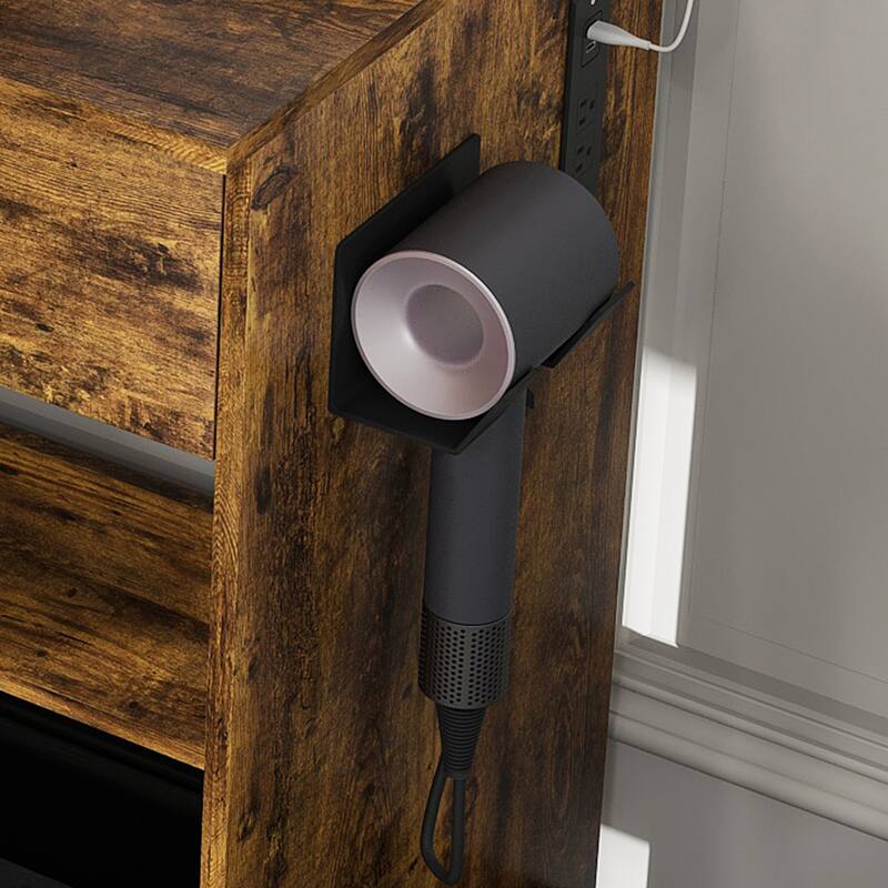 Compact Vanity Table Makeup Vanity Desk Set with Stool, Power Outlet & Hairdryer Holder