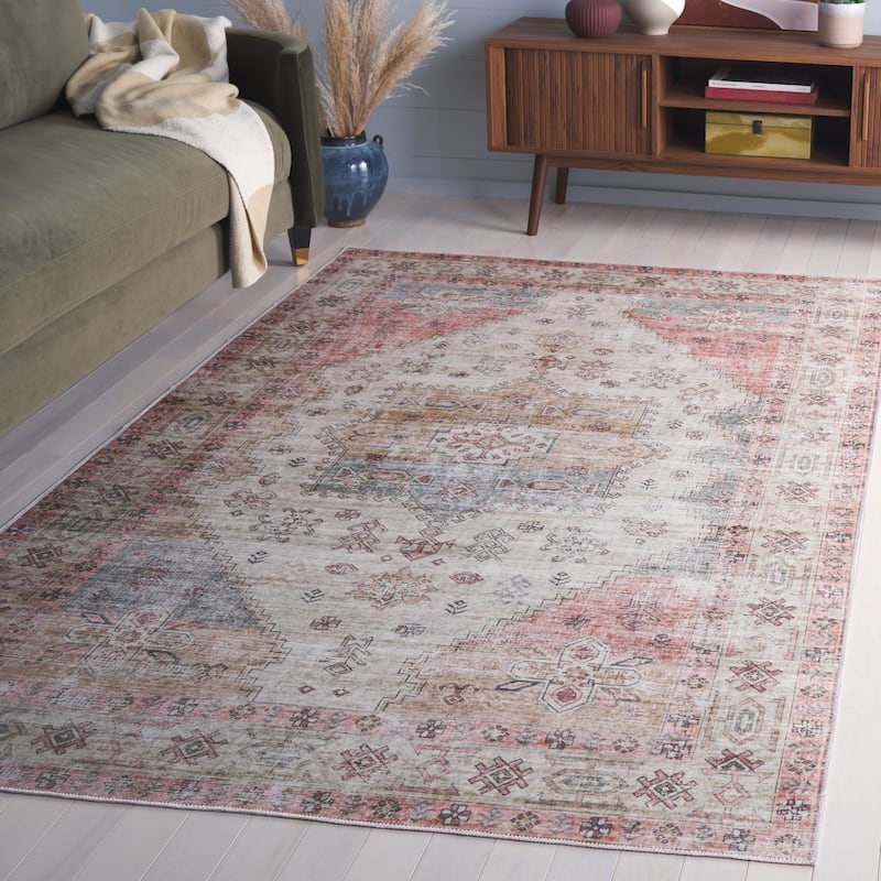 SAFAVIEH Arizona Tjalda Machine Washable Slip Resistant Rug - 9' x 12' - Olive/Red