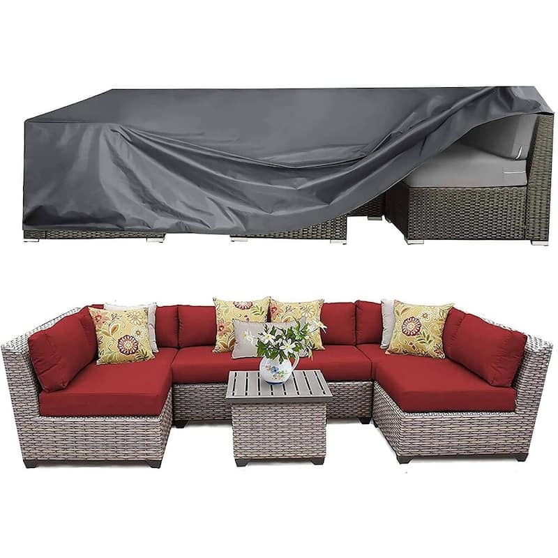 Patio Furniture Cover Waterproof Heavy Outdoor Dining Table Set Cover-fit 8-12 seat - 126"x64"x28" - Grey