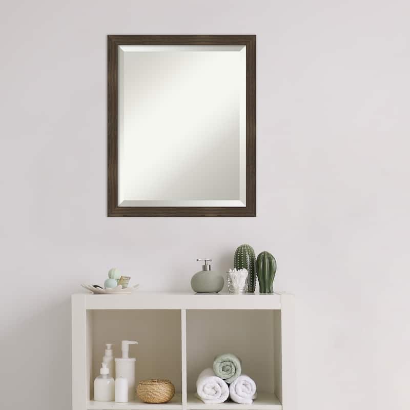 Woodgrain Stripe Beveled Wood Framed Bathroom Vanity Wall Mirror