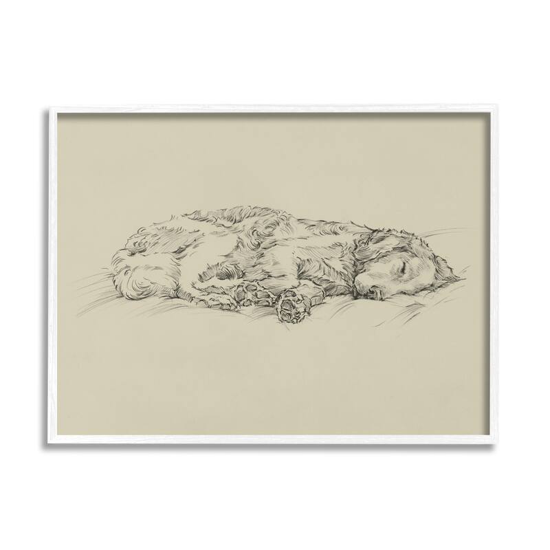 Stupell Serene Dog Sleep Soft Cushion Monochrome Sketch Portrait Framed Wall Art, Design by Ethan Harper - Black - 14 x 11 - White