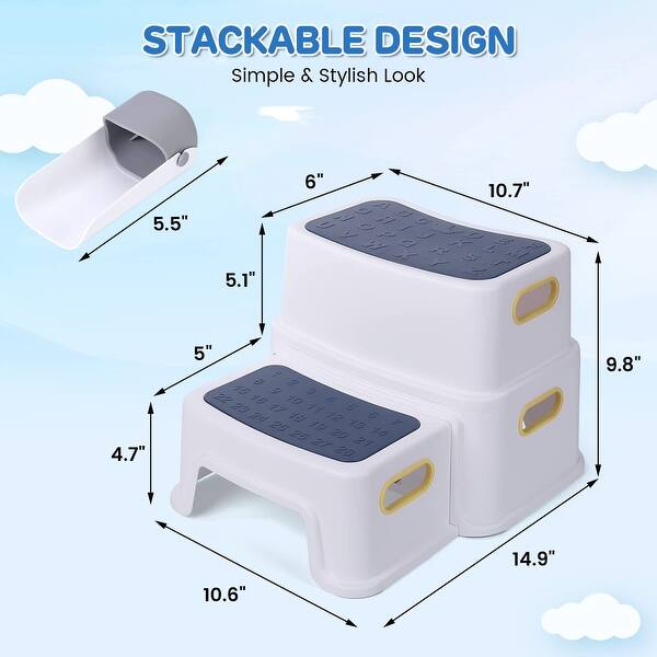 dimension image slide 1 of 2, Wider Dual Height 2 Step Stool for Kids and Toddlers